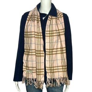 Royal Rossi Scarf Womens OS Pink Plaid Excellent 100% Cashmere Fringe Accent